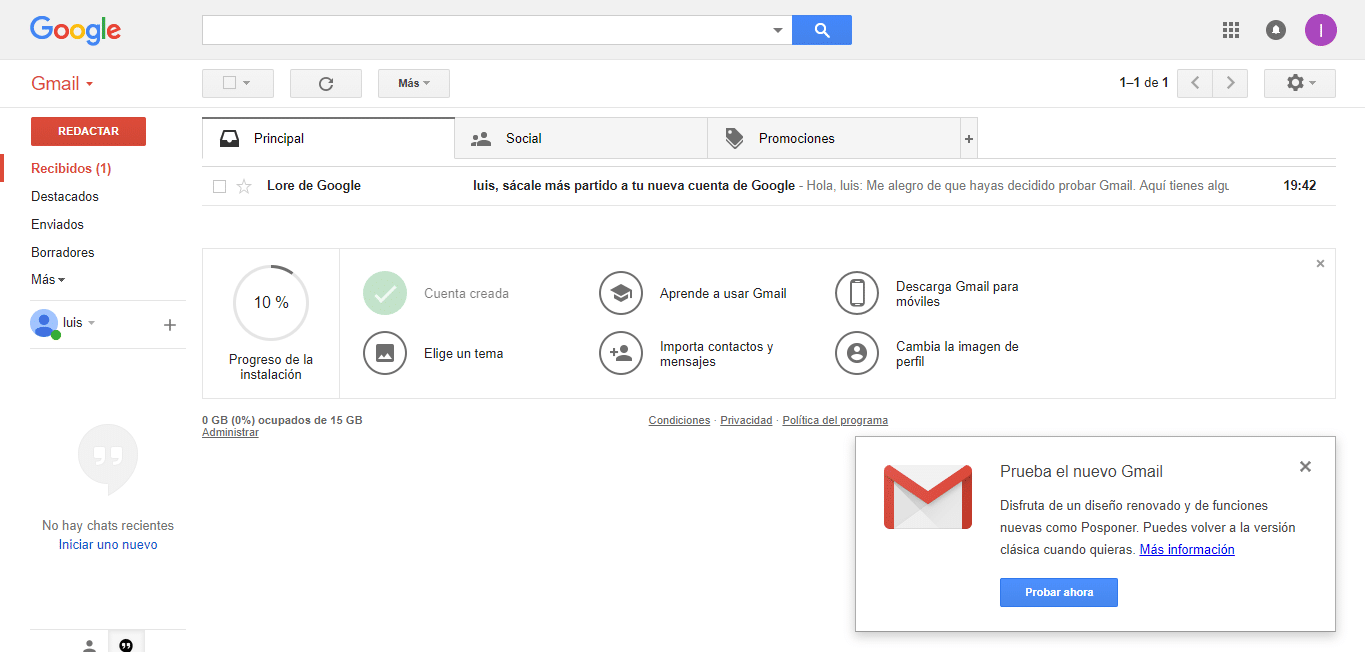 crear una cuenta de correo en Gmail