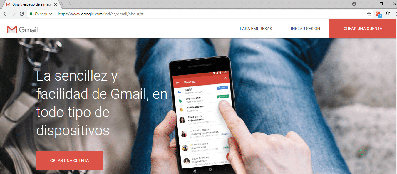 crear una cuenta de correo en Gmail