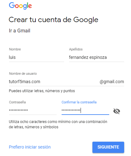 crear una cuenta de correo en Gmail