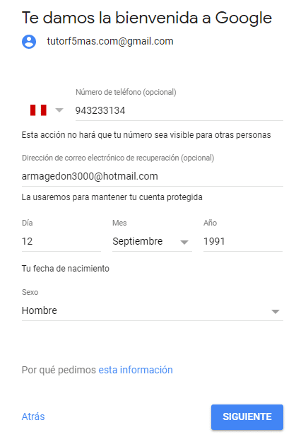 crear una cuenta de correo en Gmail